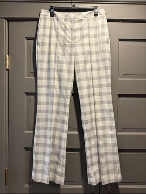 Elie Tahari White with Black Plaid Wide-Leg Pants